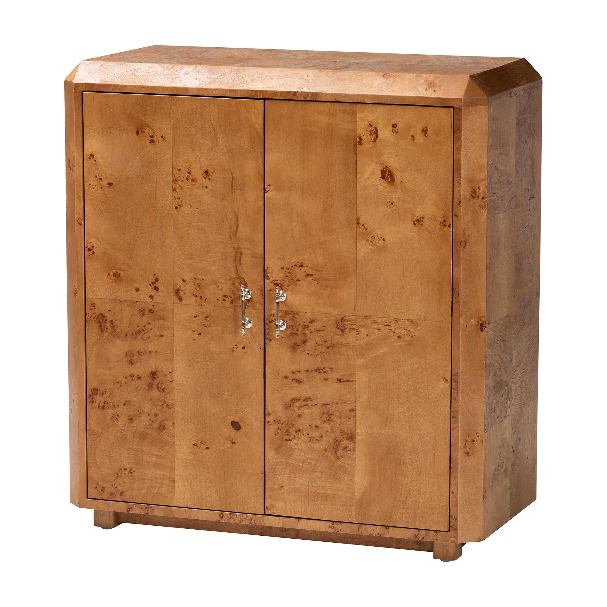 bali & pari Valora Modern and Contemporary Natural Mappa Burl Wood 2-Door Console Cabinet